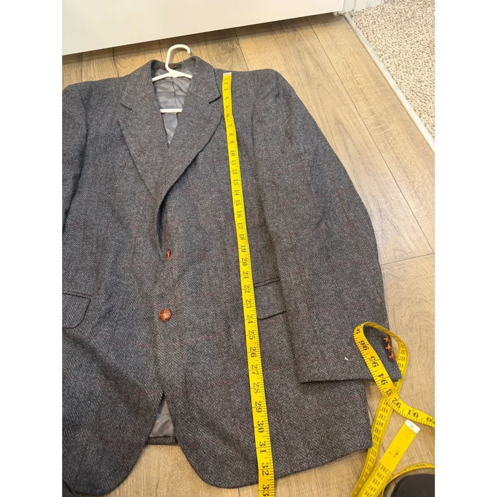 Christopher Brooks Mens 44L Grey Herringbone Wool Windowpane Sport Coat Blazer